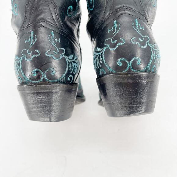 Lucchese Classics Black Metallic Teal Stitching Western Cowgirl Boot size 6.5 - Picture 9 of 11